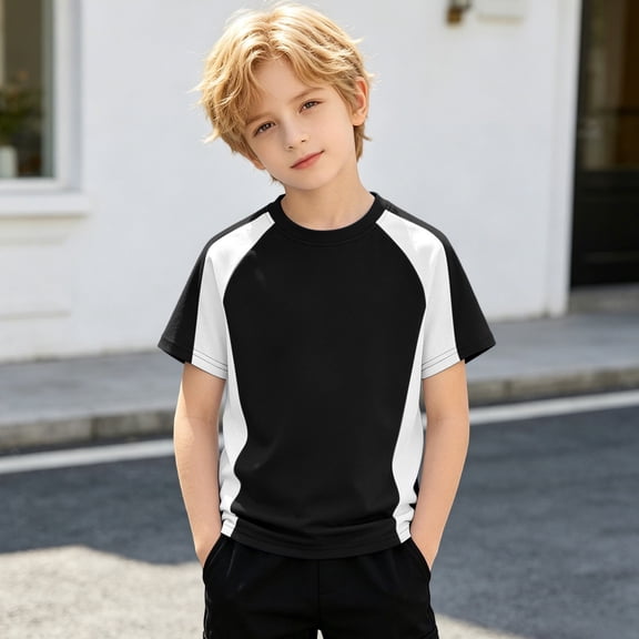 EliteGoogv Boys T Shirts Crew Neck Short Sleeve Graphic Tees For Boys Comfortable Casual T Shirts School Fall Summer Tee Tops Black 8-9 Years