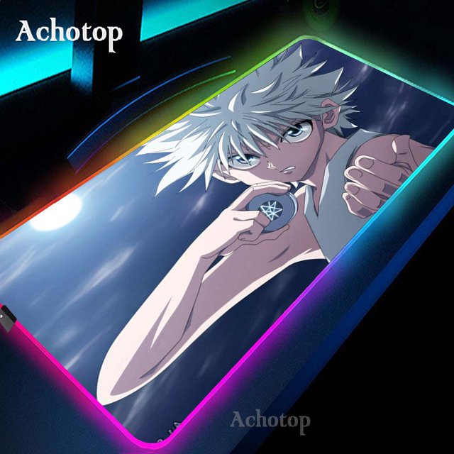 Alfombrilla de ratón de Anime Hunter x Hunter RGB 80x30 para juegos, alfombrilla de ratón de 2mm de gran tamaño para teclado de ordenador portátil, alfombrilla de mesa con luz LED para juegos LIUWENJING unisex