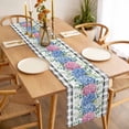 thumbnail image 3 of Blue Pink Hydrangea Table Runner 120 Inches Long Farmhouse Dress Scarves, Eucalyptus Leaves Summer Botanical Plaid Dining Tablerunner for Coffee Table/Kitchen Island/Party Décor, 13" x 120", 3 of 8