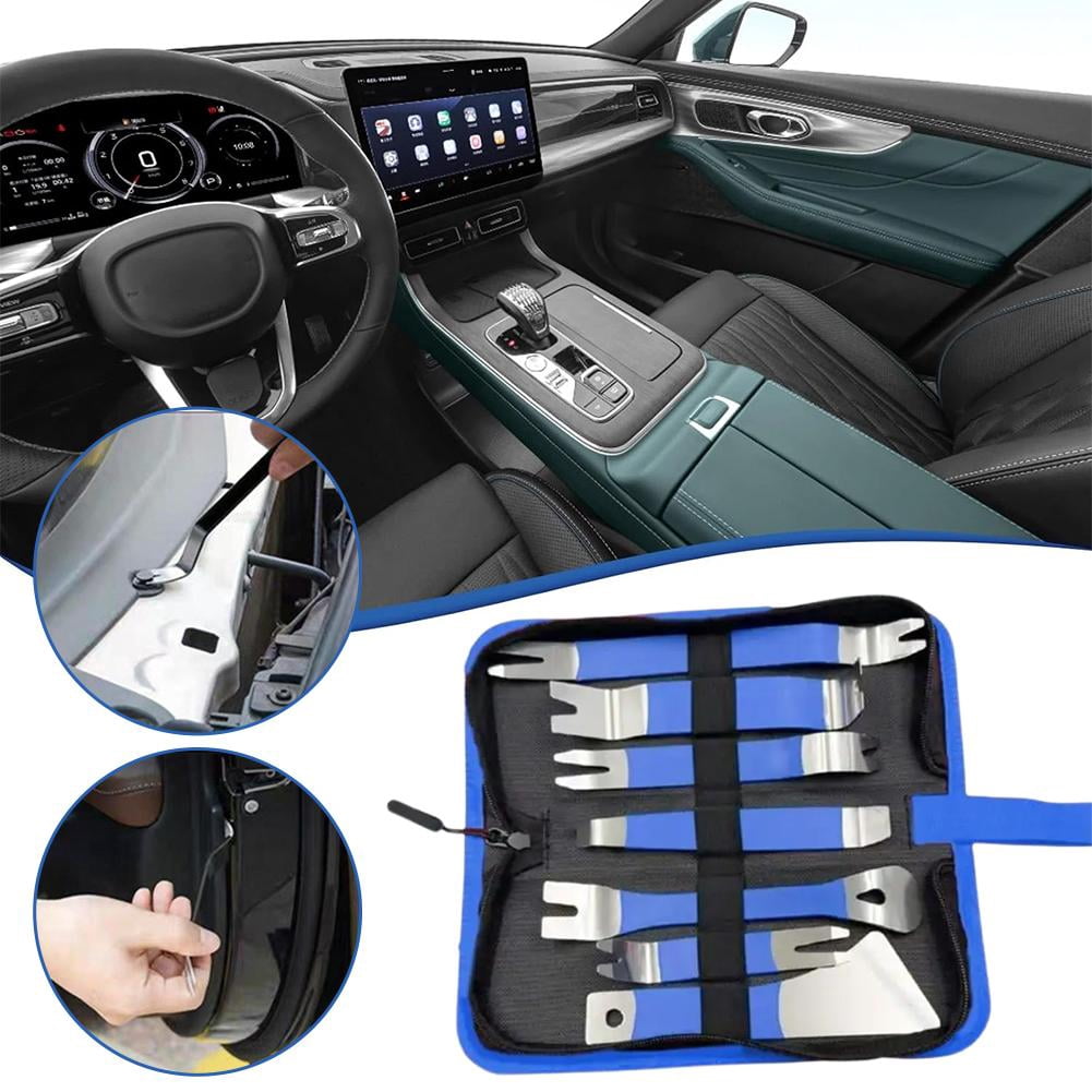 7Pcs Auto Trim Removal Tool Kit,Steel Car Repair Pry Plate Tools,Auto Fastener Remover Set for Panel, Audio, Dashboards, Window, Clip and Upholstery Removal
