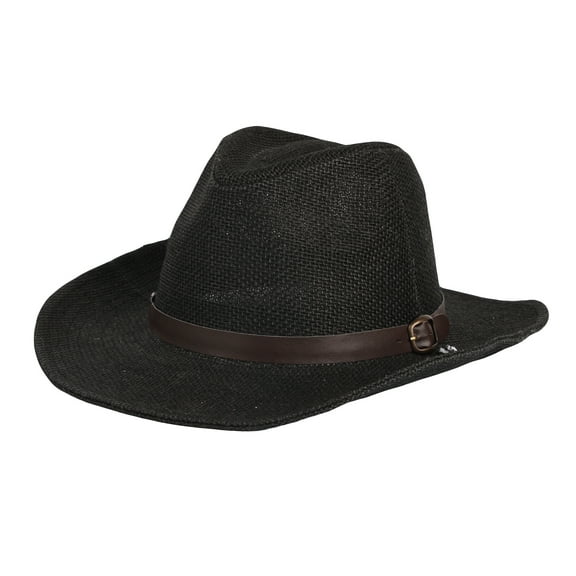 WITHMOONS Linen Mesh Western Cowboy Hat Indiana Jones Hats CDC1208 (Black)