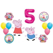 13 Piece 5th the Pig and George Happy Birthday Flower Cake Party Balloons Set Bouquet