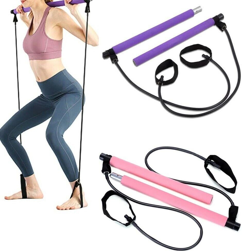 Gym Portable Pilates Bar Stick w/ Resistance Band Home Fitness Workout Exercise 
