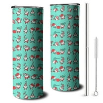20oz Turquoise Christmas Gnome Pattern Skinny Tumblers Stainless Steel Tumbler with Lid and Straw,Vacuum Insulated Double Wall Travel Tumbler Cups with Cleaning Brush for Coffee,Tea