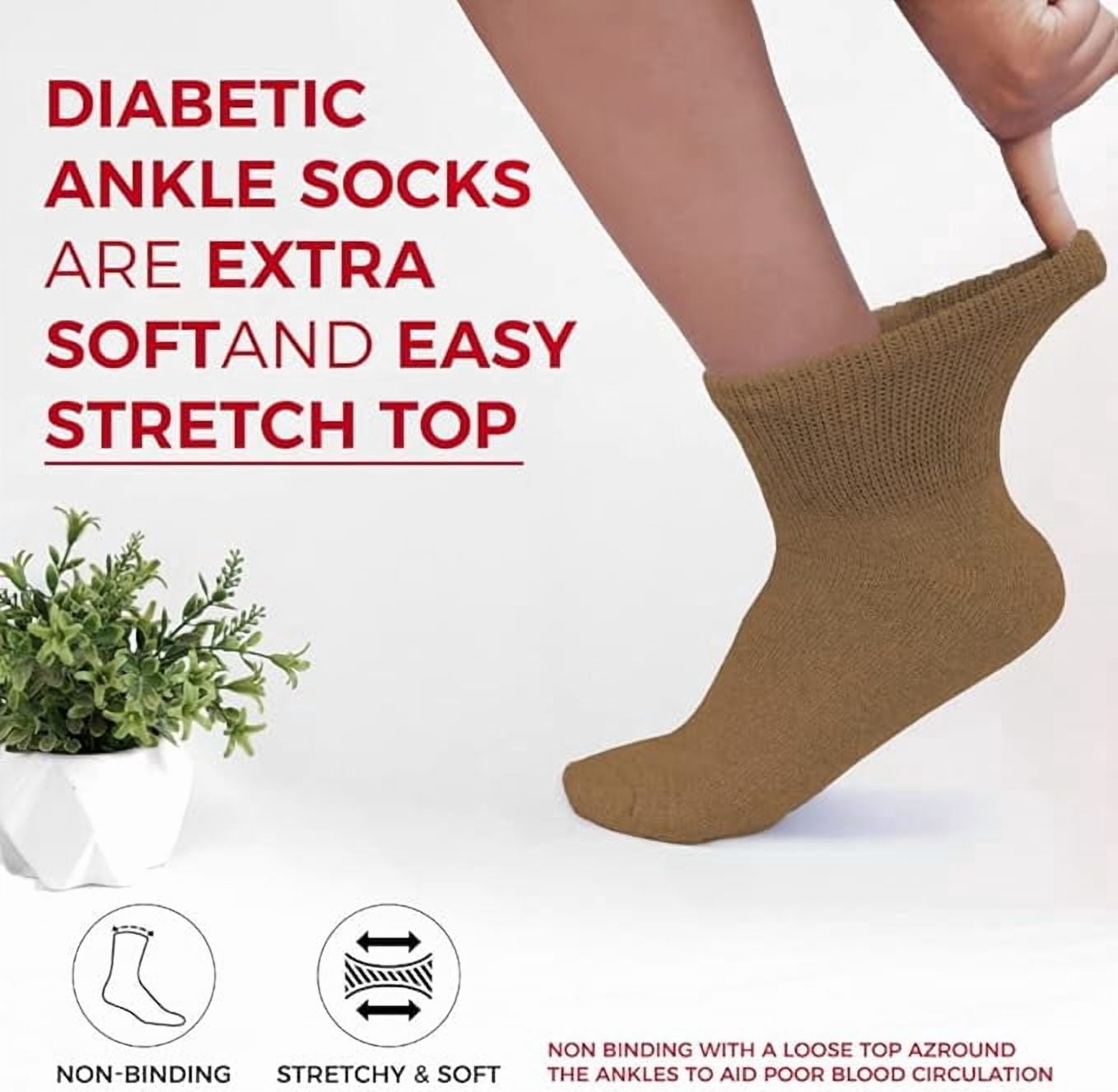 Diamond Star Diabetic Ankle Socks - Non Binding Quarter Socks for Men & Women, Cushion Circulatory Socks (Beige - 3 Pairs, Socks Size 10-13, Fit Men's Shoe Size 7-12)