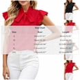 thumbnail image 3 of Karymi Womens Tops Bow Tie Stand Collar Blouse, Ruffle Short Sleeve Chiffon Tank Top, Elegant Slim Fit Satin Shirt Womens Tops, 3 of 5