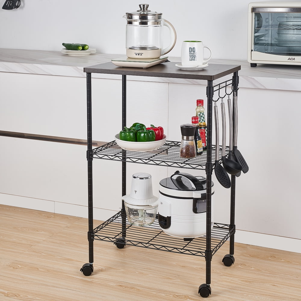 Kepooman 3 Tiers Rolling Cart, Kitchen Island for Home, Kitchen Utility Cart with Wheels, Movable Widen Rolling Storage Cart, Black Kepooman 3 Tiers Rolling Cart, Kitchen Island for Home, Kitchen Utility Cart with Wheels, Movable Widen Rolling Storage Cart, Black