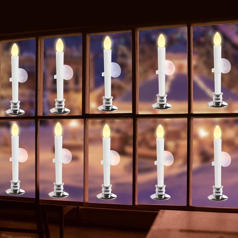 10pcs Remote Controlled Flameless Taper Candles with Automatic Timer and Suction Cups Flickering Battery LED Candles for Year-Round Home Decor, Christmas Wedding Centerpiece