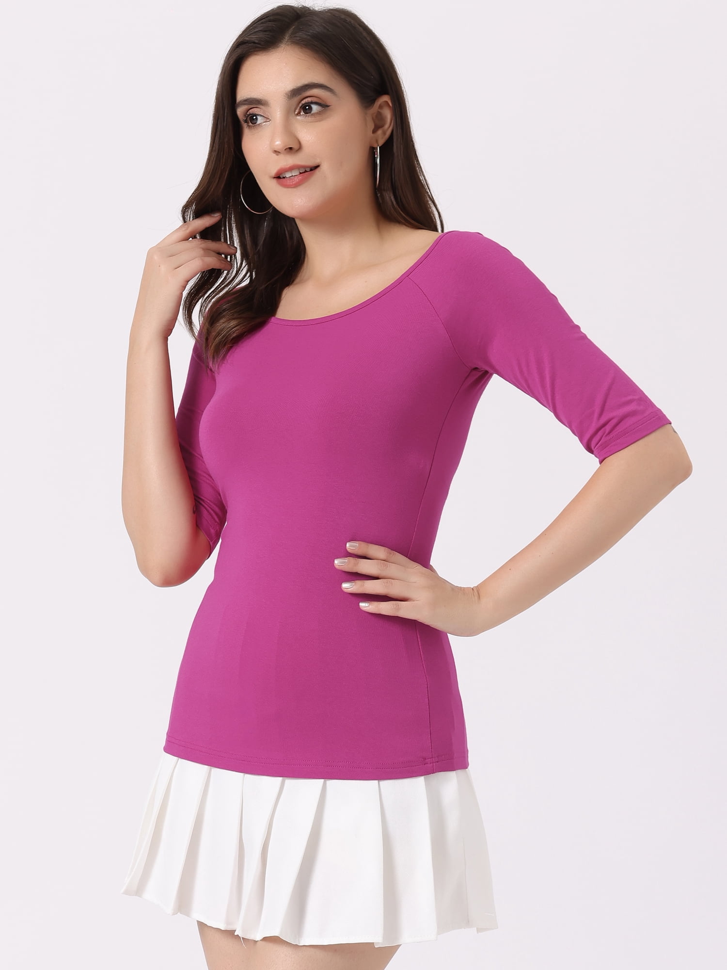 DARING DIVA Women's Slim Fit Pullover Boat Neck Stretchable T-Shirt S Purplish Red