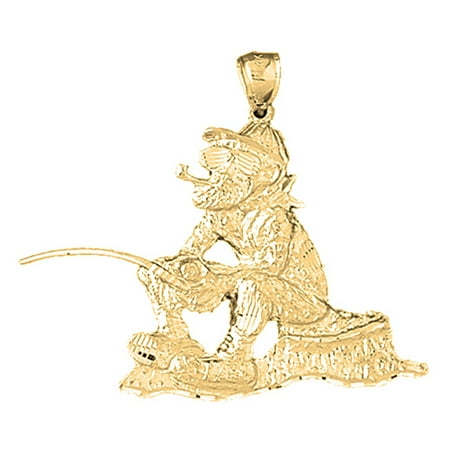 18K Yellow Gold Fisherman Pendant - 40 mm