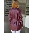 thumbnail image 2 of Eilly Bazar PU Faux Leather Coat for Women Long Sleeve Flap Pocket Female Waist Tied Coat Burgundy S, 2 of 5