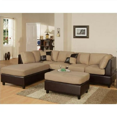 Poundex Bobkona Hungtinton Microfiber/Faux Leather 3-Piece Sectional in Hazelnut