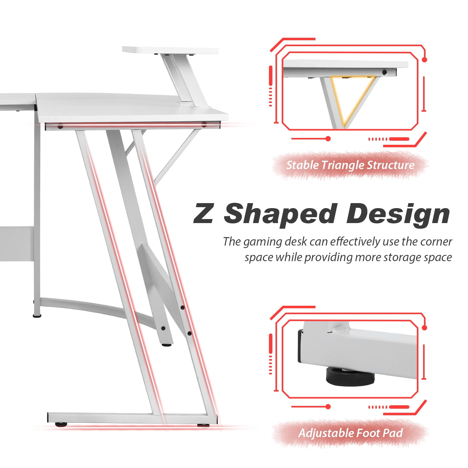 PayLessHere L Shaped Desk Corner Gaming Desk with Large Desktop Studying Working Desk, White