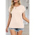 thumbnail image 3 of Merokeety Women Short Sleeve Round Neck Solid Casual Blouse Apricot X-Large, 3 of 4
