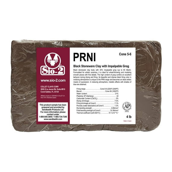 SIO-2 PRNI Black Stoneware Ceramic Pottery Clay | 4 lb, Cone 5-6 | High Fire Kiln-Fired Clay For Wheel-Throwing, Hand Building, Modelling - Create Pottery and Sculpted Artwork, Ready-To-Use