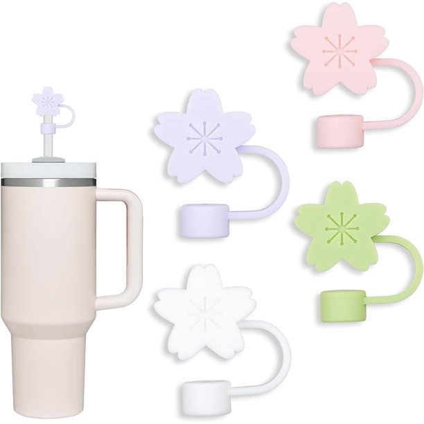 Paquete de 3 compatibles con vaso Stanley de 30 y 40 onzas, tapa de pajita de flores de 10 mm, lindas fundas de pajita de silicona, protectores de pajita, tapas de pajita de silicona suave de varias f