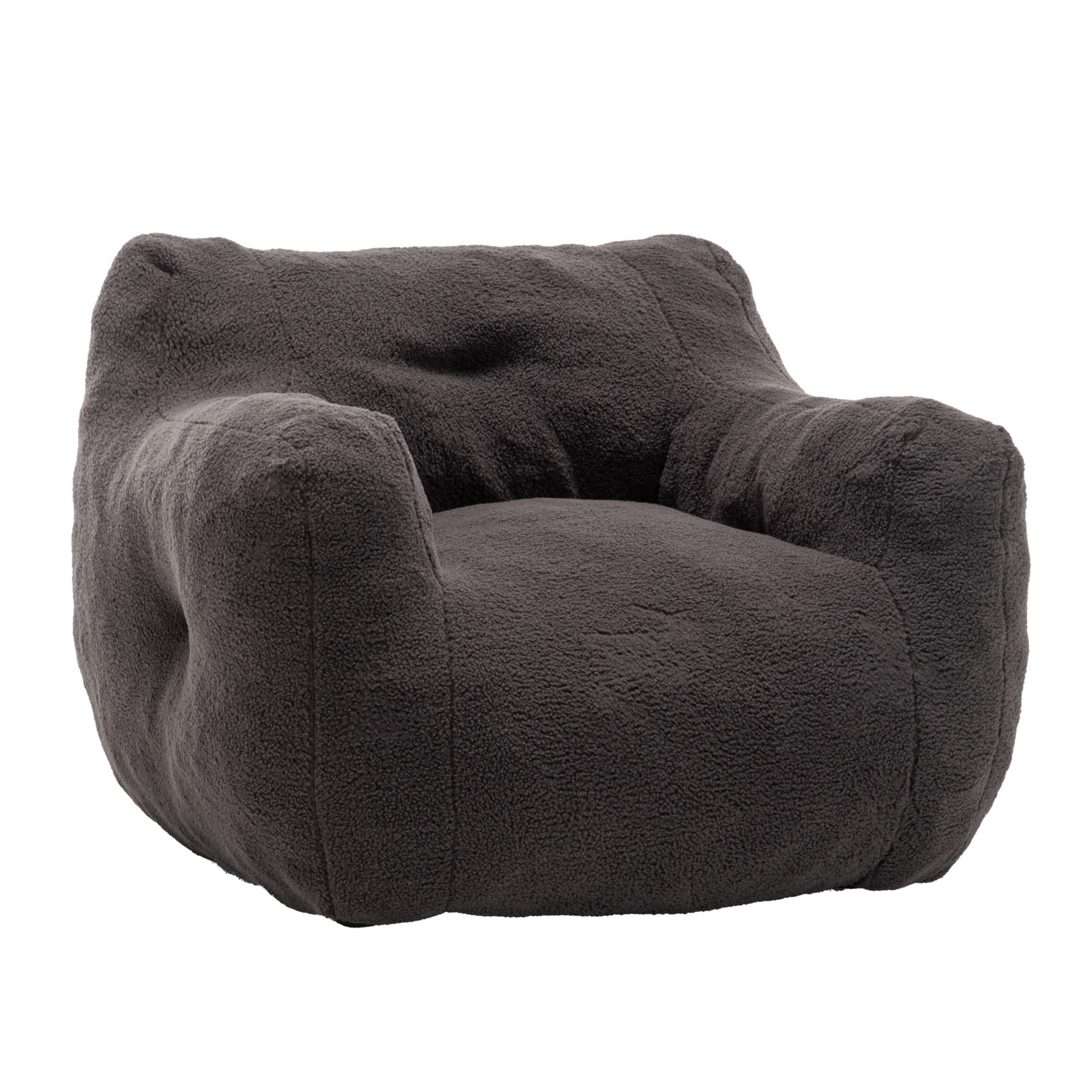 Bean Bag Chair for Adults, Memory Foam Bean Bag Sofa with Armrests, Lazy Floor Chair for Living Room Bedroom Reading, Dark Gray