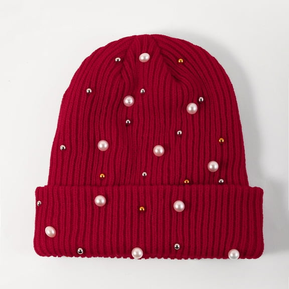 YooGuoGuo Fashion Women Pearls Winter Hat Cute Ladies Beanies Bling Ribbed Knit Cap Warm Outdoor Beanies Ladies Cap