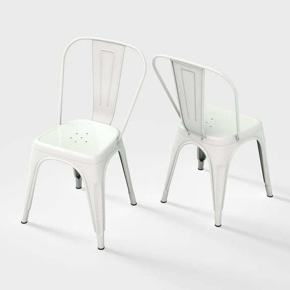 Rivbuio Heavy Duty Metal Dining Chairs Set of 2, Stackable Tolix Style with X-Brace, Commercial Bistro Chair for Restaurant/Kitchen/Patio - Gloss White