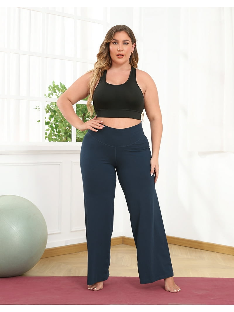 HDE Women's Plus Size Yoga Pants High Waisted Wide Leg Leggings