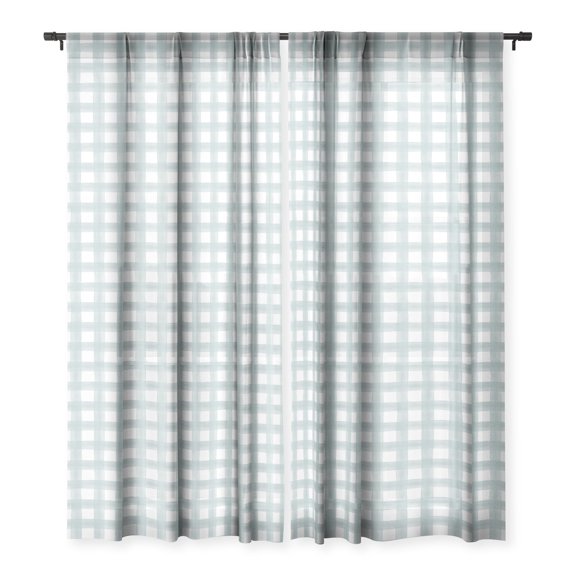 Society6 Little Arrow Design Co watercolor plaid dusty blue 50" x 64" Single Panel Sheer Window Curtain