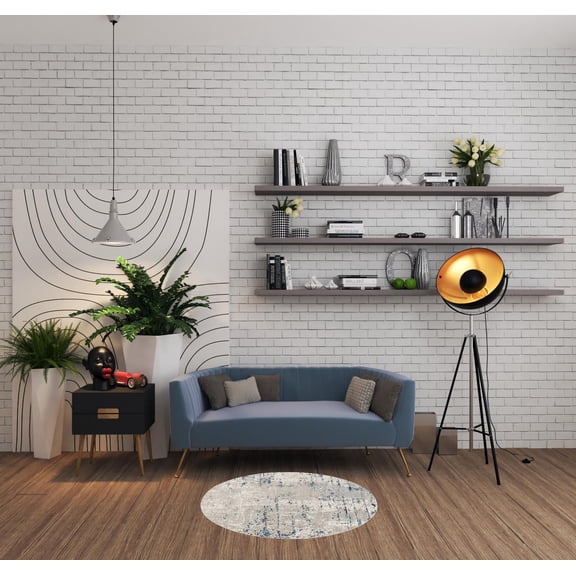 HomeRoots 527679 4 ft. Round Abstract Power Loom Area Rug, Blue & Gray