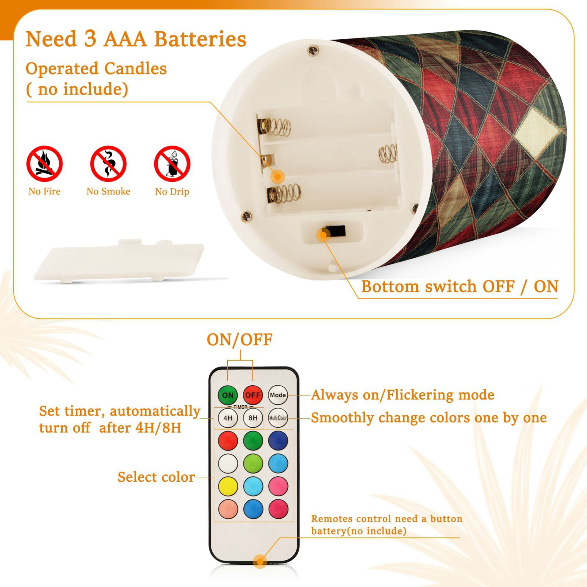 Yayeee Flameless Candles with Remote Flickering Battery Operated Multi Color Changing, Dark Tartan Pattern