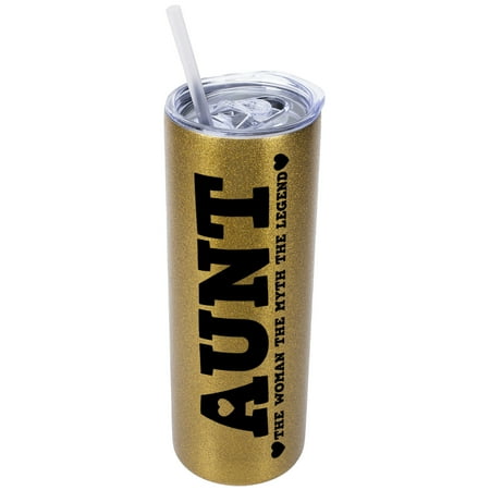 

Elanze Designs Vegas Gold 20 Ounce Double Wall Stainless Steel Glitter Travel Tumbler With Sliding Lid And Straw Aunt The Woman The Myth The Legend