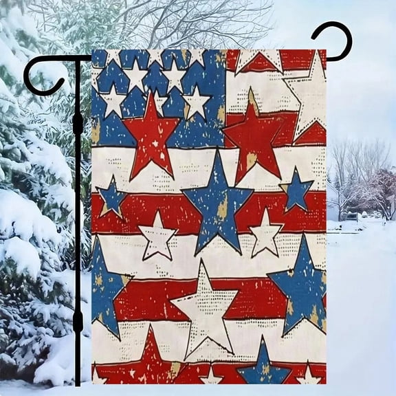 RKSupls Patriotic Linen Double Sided Garden Flag, Independence Day Themed Yard Decor, Weathered Stars Stripes Flag Outdoor Banner for Holiday Lawn
