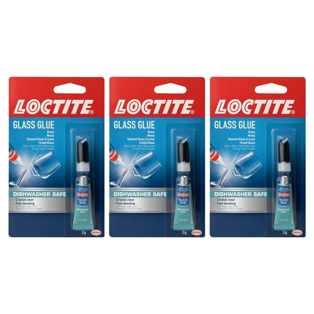 Pegamento para vidrio Glue Loctite, apto para lavavajillas, botella de 2 g, paquete de 3