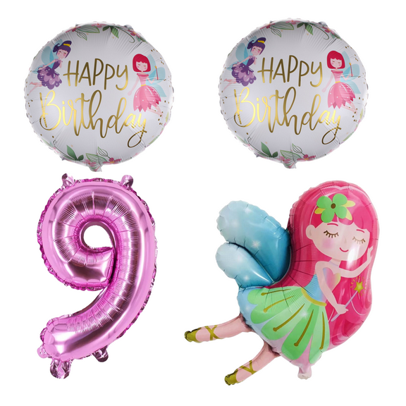 Fairy Birthday Party Balloons Number 9 Pink Foil Set Girl's 9th