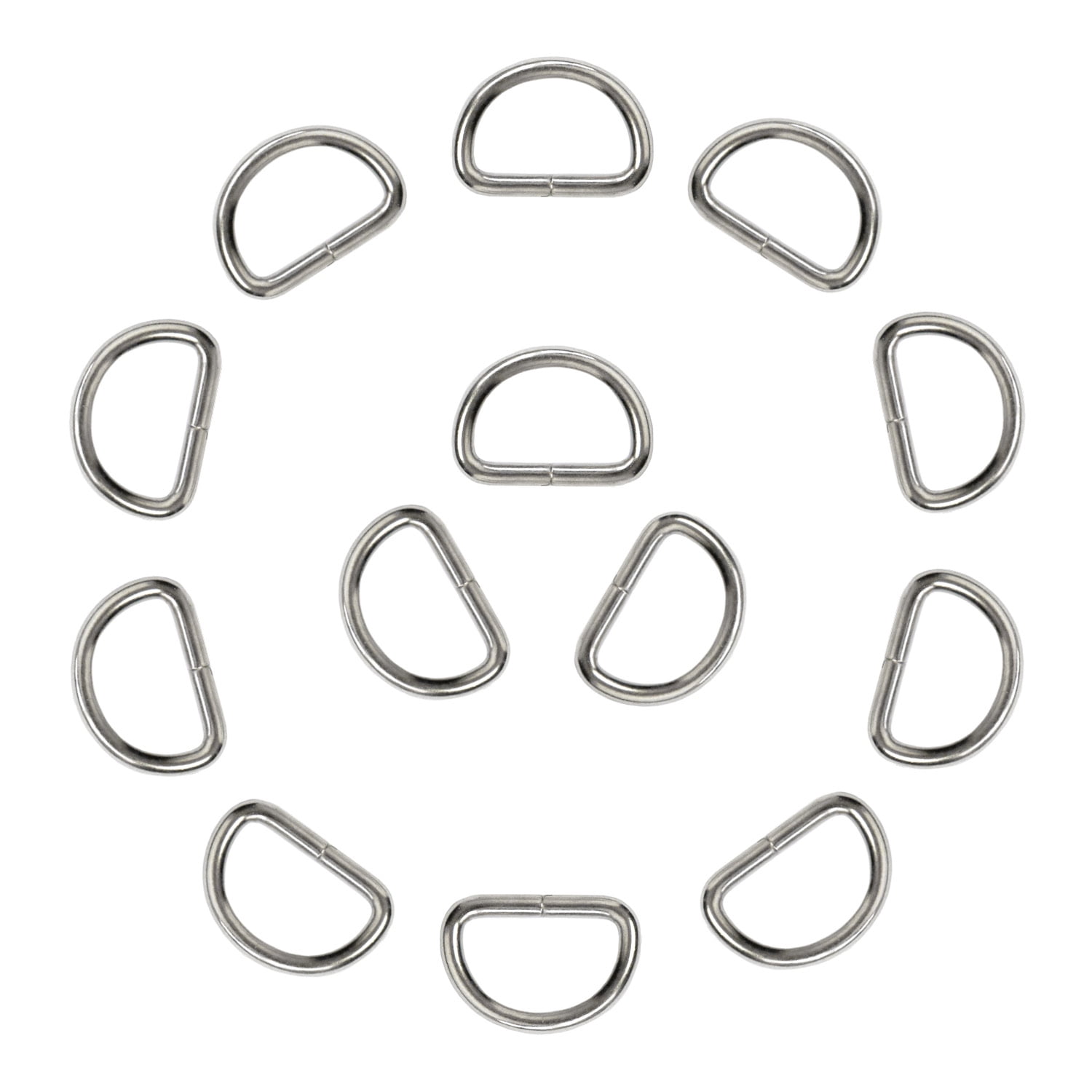 Metal D Ring Non Welded DRings Nickel Plated Silver 0.5 Inch (100 Pack