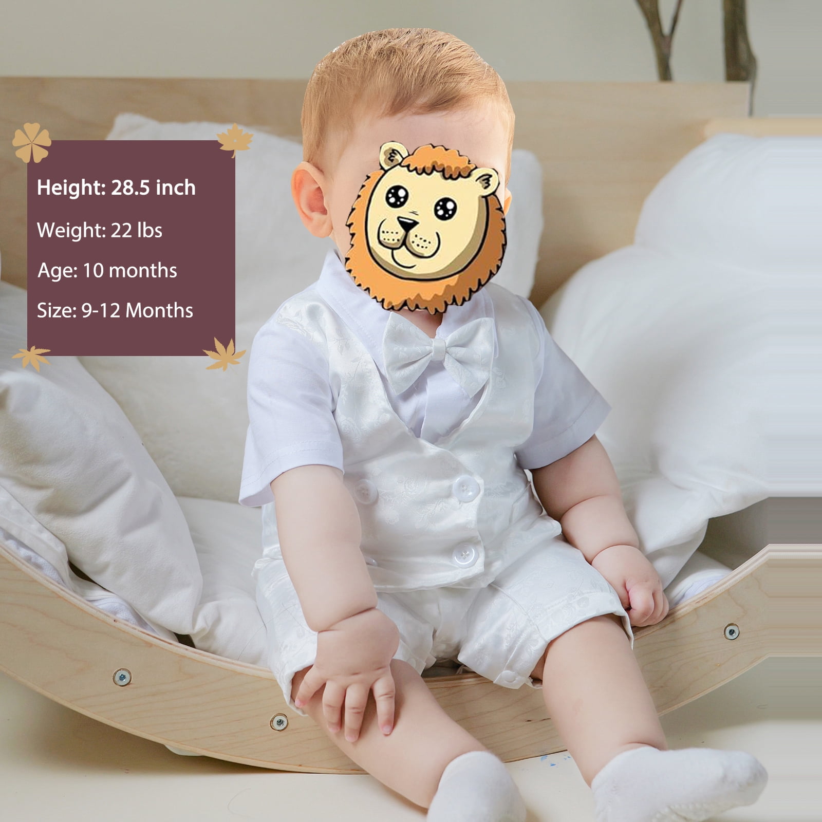 Hresadio Baby Boy Baptism Clothes Christening Outfit Bowtie Tuxedo Jumpsuit Overall Romper White