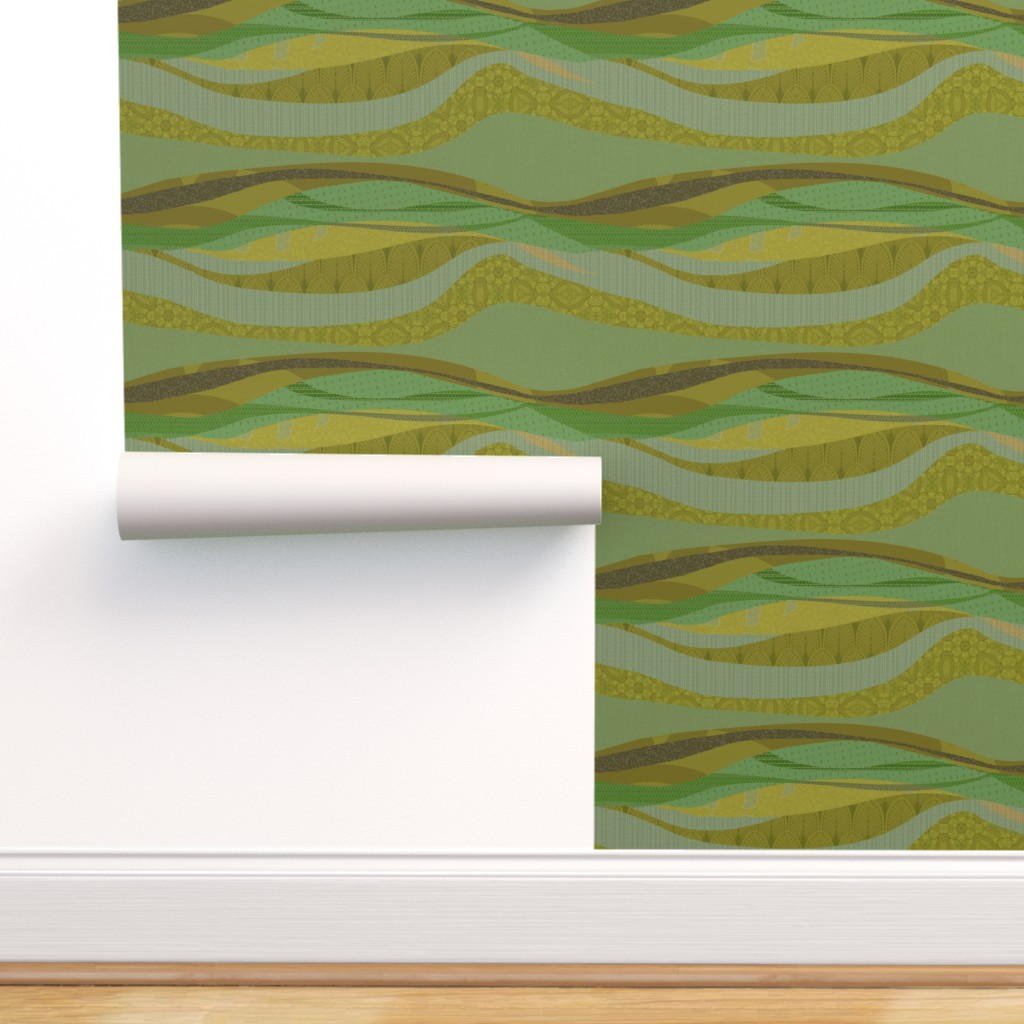 Peel & Stick Wallpaper Swatch - Greens Landscape Midcentury Modern