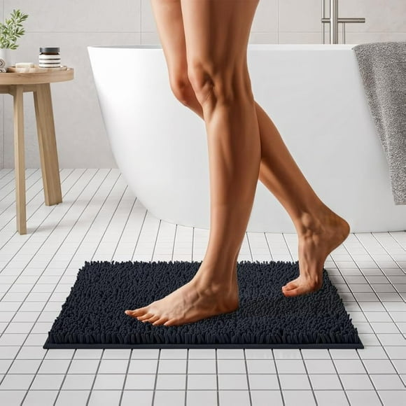 Set de alfombras de baño Mayshine Plush Shaggy de felpilla, color negro