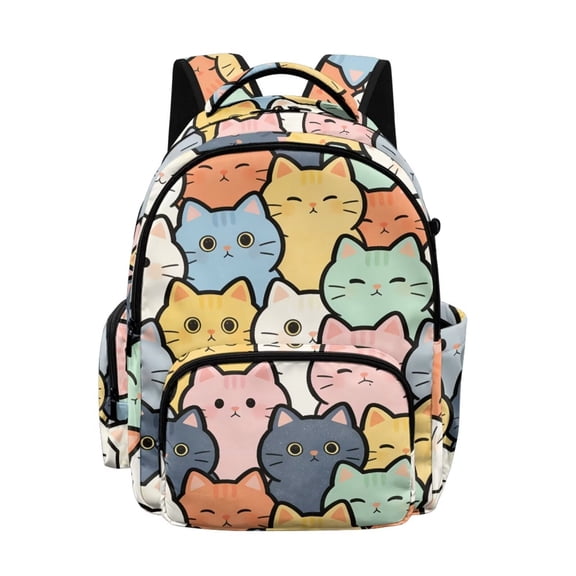 SCRAWLGOD Cats Print Multicolored 17 Inch 600D Backpack, Multi-Pocket Kids Bookbag, Schoolbag for Middle School Travel Camping Vacation, Large Capacity Daypack