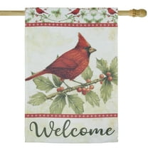 Red Cardinal with Holly Berries Welcome Outdoor House Flag 28" x 40"