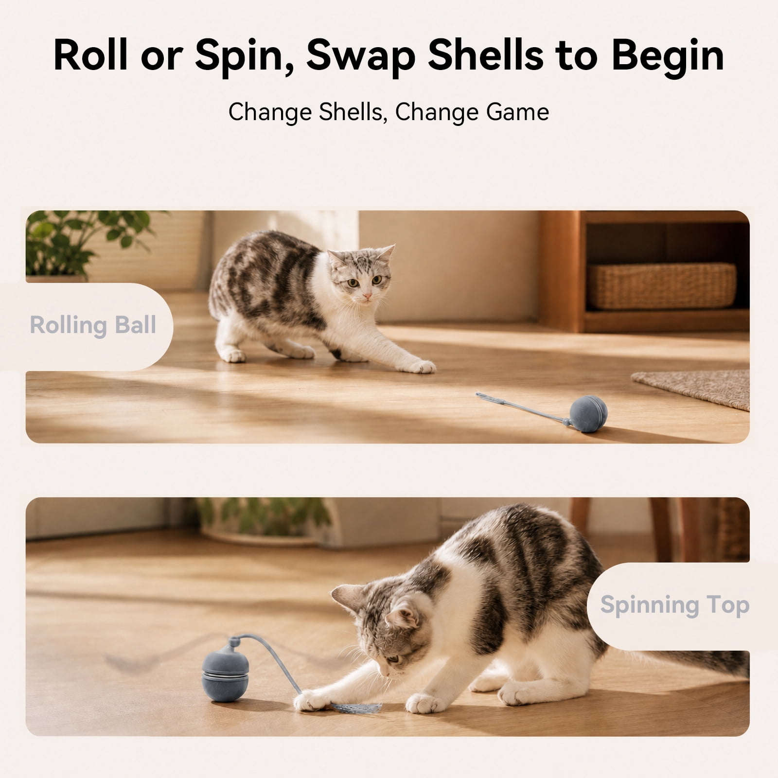 Cheerble Wicked Ball Duo2 Automatic Interactive Cat Toy with Tail & LED Light, Baby Blue