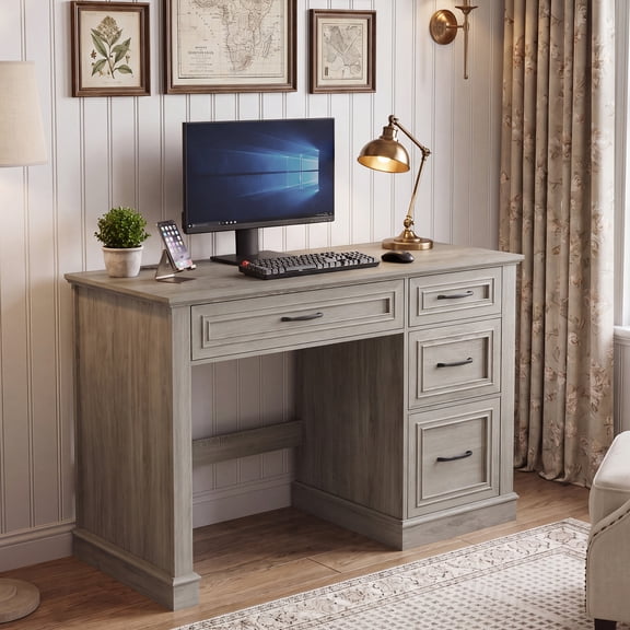 Vabches Farmhouse Wood 47" Executive Desk, Home Office Computer Desk with Charging Station and File Drawer