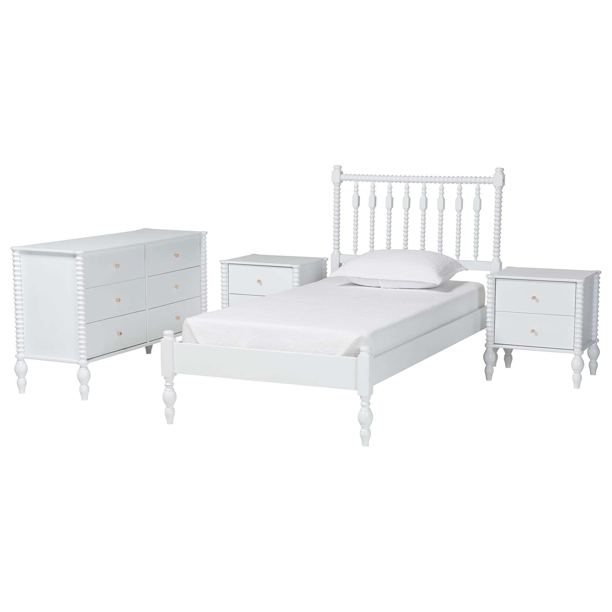 Baxton Studio Callison Farmhouse Bedroom Set, Twin, 4-Piece, White