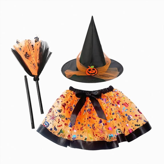 mgoYE Girls Halloween Dress Halloween Witchtume Set - Princess Skirt with Hat for Carnival Party Size 5-6 Years