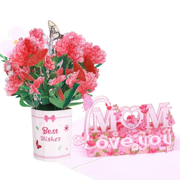 Parasom Mother’s Day 3D Pop Up Card Set, Includes “Mom Love You” Floral Card and Flower Bouquet Card with “Best Wish” Message, Gift for Mom, Grandma, Wife