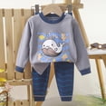 thumbnail image 2 of NOLDARES Fall Winter Toddler Baby Boy Clothes 2Pcs Print Crewneck Sweatshirt and Pants Sweatsuit Little Boy Clothing Size:6-12 M,Dark Gray, 2 of 3