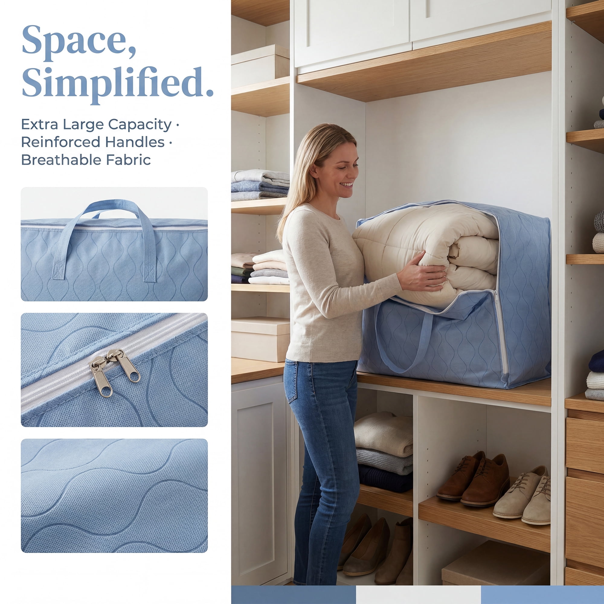 Unique Bargains Storage Bag for Organizing Comforter and Closet Blue 31.5"x11.8"x23.6"