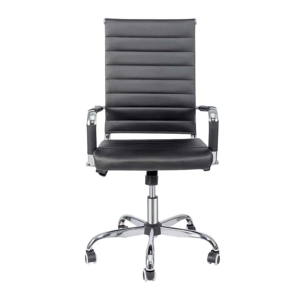 Okeysen Mid-Back Ribbed Home Office Desk Chair Ergonomic Faux Leather Conference Room Swivel Chairs Adult, Black