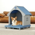 thumbnail image 3 of LHBcraft Durable Dog House Outdoor Indoor, Wateproof Dog Kennel with Elevated Floor and Sloping roof for Small Medium Dogs,Blue,32.95"L×31.5"W×37.88"H, 3 of 8