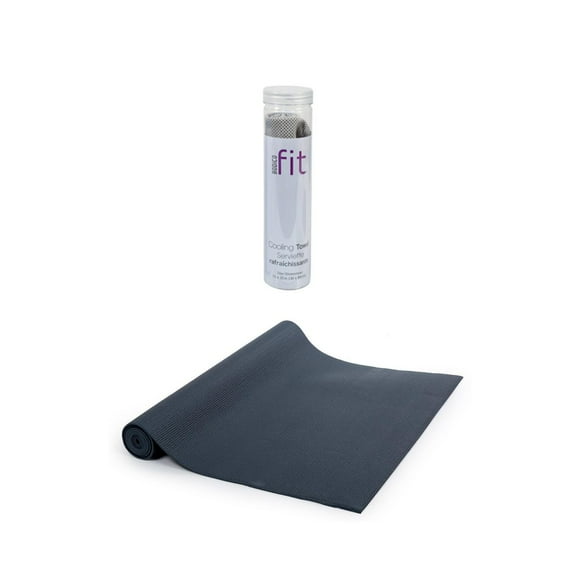 Ensemble de fitness avec Tapis de yoga antidérapant et serviette super rafraîchissante de Bodico, noir