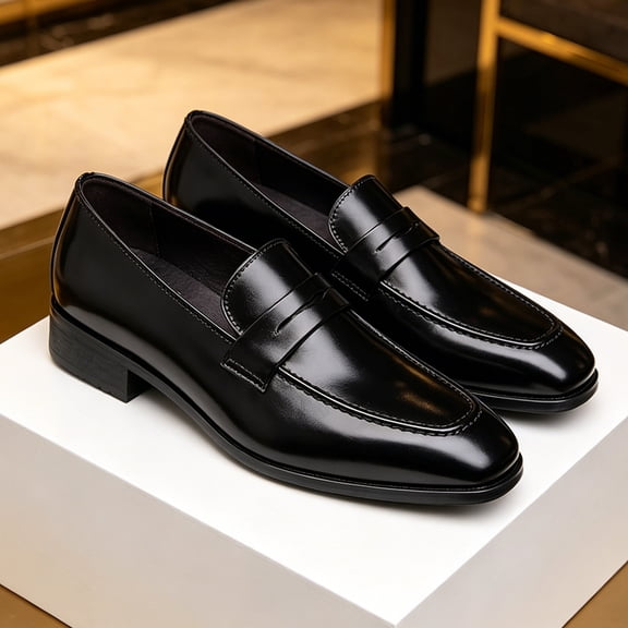 Men's Burgundy Polished Leather Penny Loafers Formal Dress Shoes