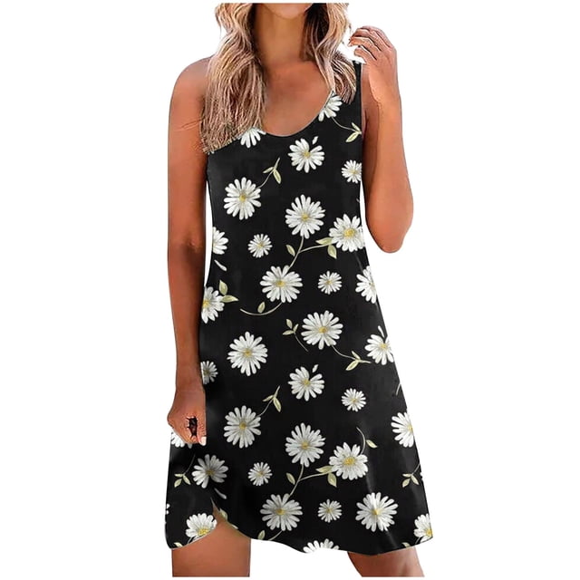 Pompotops Robe Courte Sans Manches pour Femme, Robe Visuellement Fine, Mode, Imprimé Floral, Été, Nouveautés, Robe à Imprimé