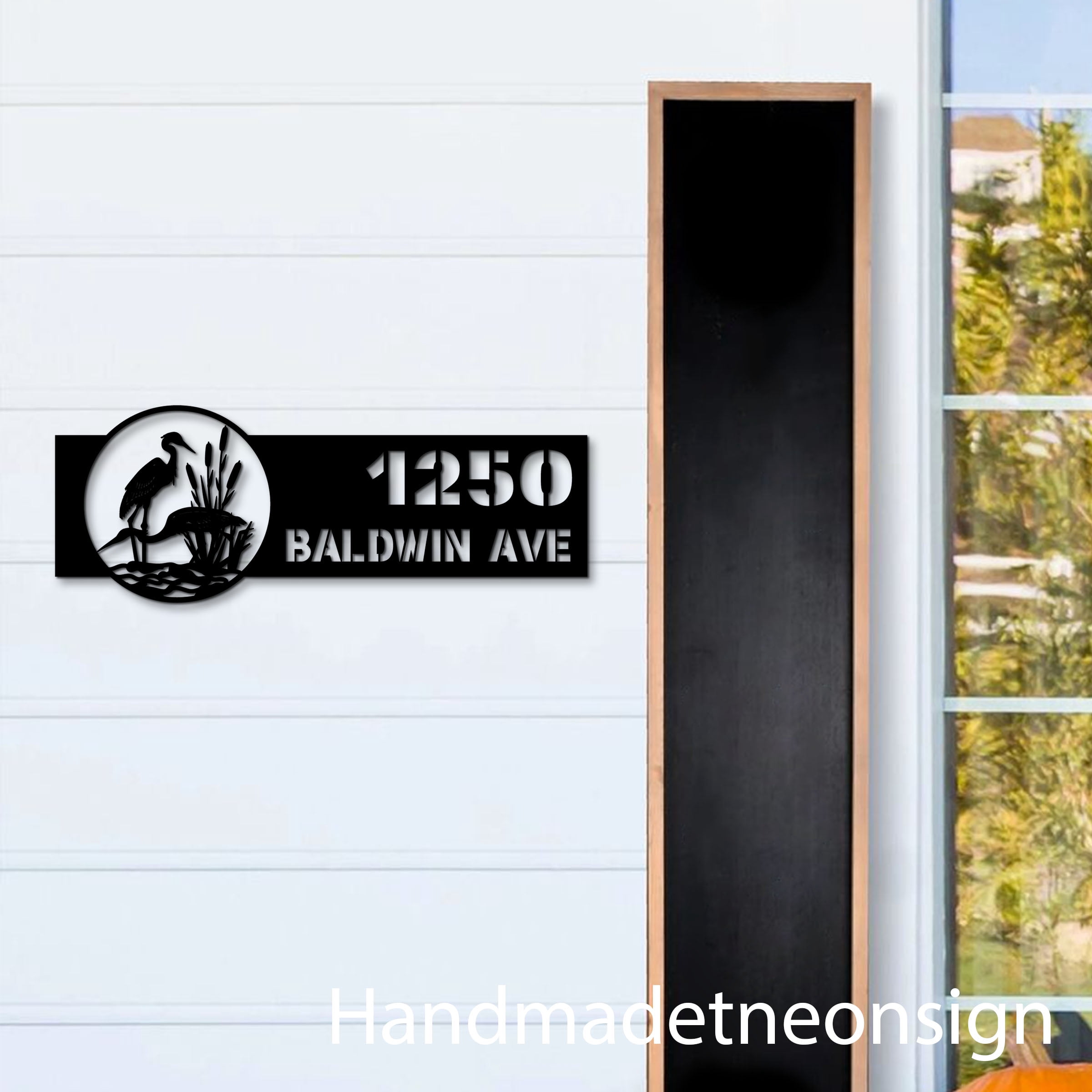 Handmadetneonsign River Scene Stork House Number, Stork Home Address Metal, House Address Sign 64651